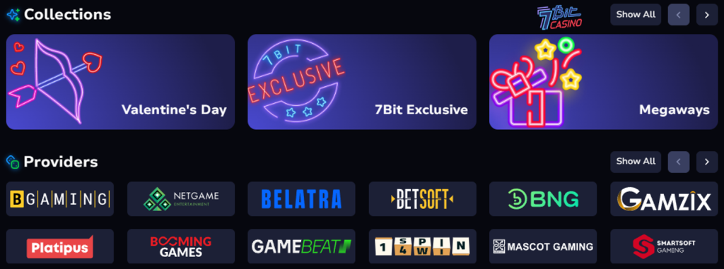 Game Collections at 7 bit casino australia